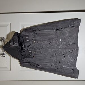 Athletic Collection Hooded Rain Jacket Silver Gray Cinch Waist Pockets Size S